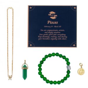 Astrotalk Pisces Zodiac with Green Jade Crystal Jewellery | Green Jade Bracelet & 2 Pendant with Pisces Charm | Enhances Intuition, Luck & Emotional Balance | Stone of Harmony | GIft for Woman