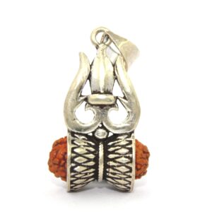 SRI ALLANKAR JEWELER designer 925 Sterling Silver Oxidized Pendant with Shiva Shakti Trishul, Damroo and Rudraksha