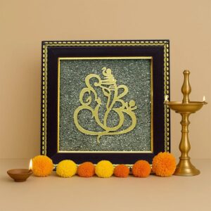 Astrotalk Ganesh Ji on Raw Pyrite Frame | Ganesh Idol for Home Decor with Pyrite Stone Frame | Ganesh Vastu Items for Home & Office | Gift for Man & Woman | 19x19x1 cm | 1 Piece