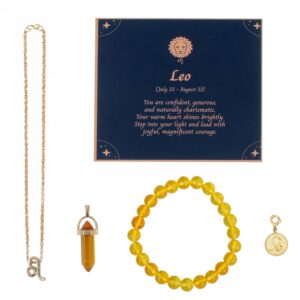 Astrotalk Leo Zodiac Box with Citrine Crystal Jewellery | Citrine Bracelet & 2 Pendant with Leo Charm | Boosts Confidence, Creativity & Abundance | Stone of Success | Gift for Woman