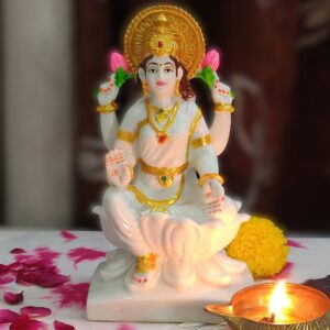 APNIMARKET Marble Dust Laxmi MATA Murti Figurine, Standard, Goddess Mahalakshmi Statue-White 7"