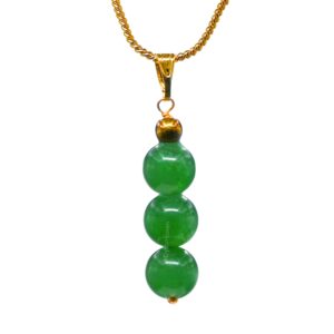 Certified Green Aventurine Pendant Necklace for Women - Original Green Crystal Pendant for Women - Natural Healing Crystal Stone Necklace for Women with Authenticity Certificate (Beads Bar, Gold)