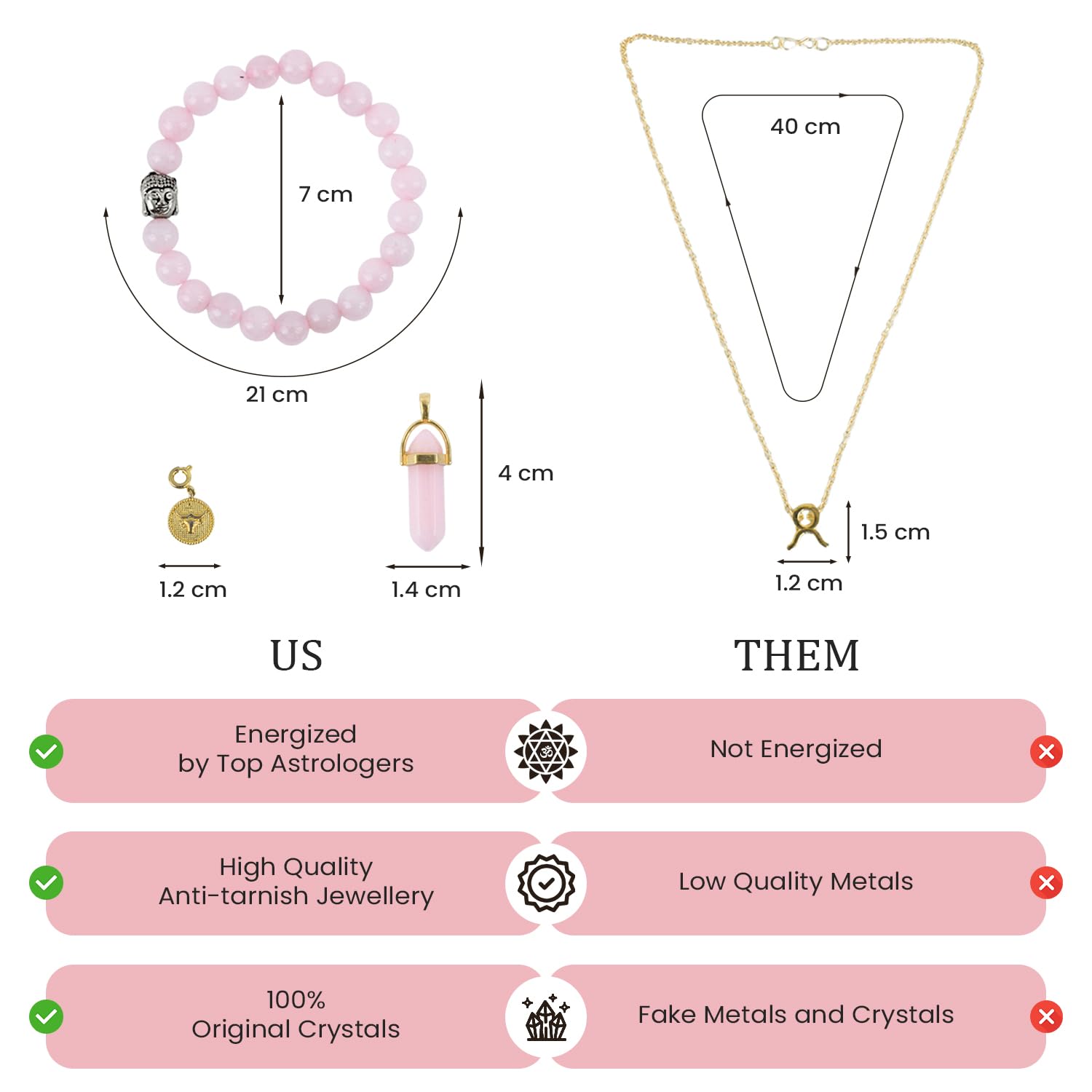 Astrotalk Taurus Zodiac with Rose Quartz Crystal Jewellery | Rose Quartz Bracelet & 2 Pendants with Charm | Promotes Love & Emotional Healing | Taurus Charm for Stability | Gift for Woman - Image 2