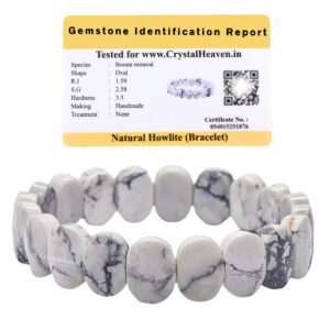Certified Howlite Bracelet for Women Men with Healing Crystal and Reiki Stone - Beautiful Gemstone Faceted Beaded Bracelet for Balance, Harmony & Positive Energy (Oval Stone)