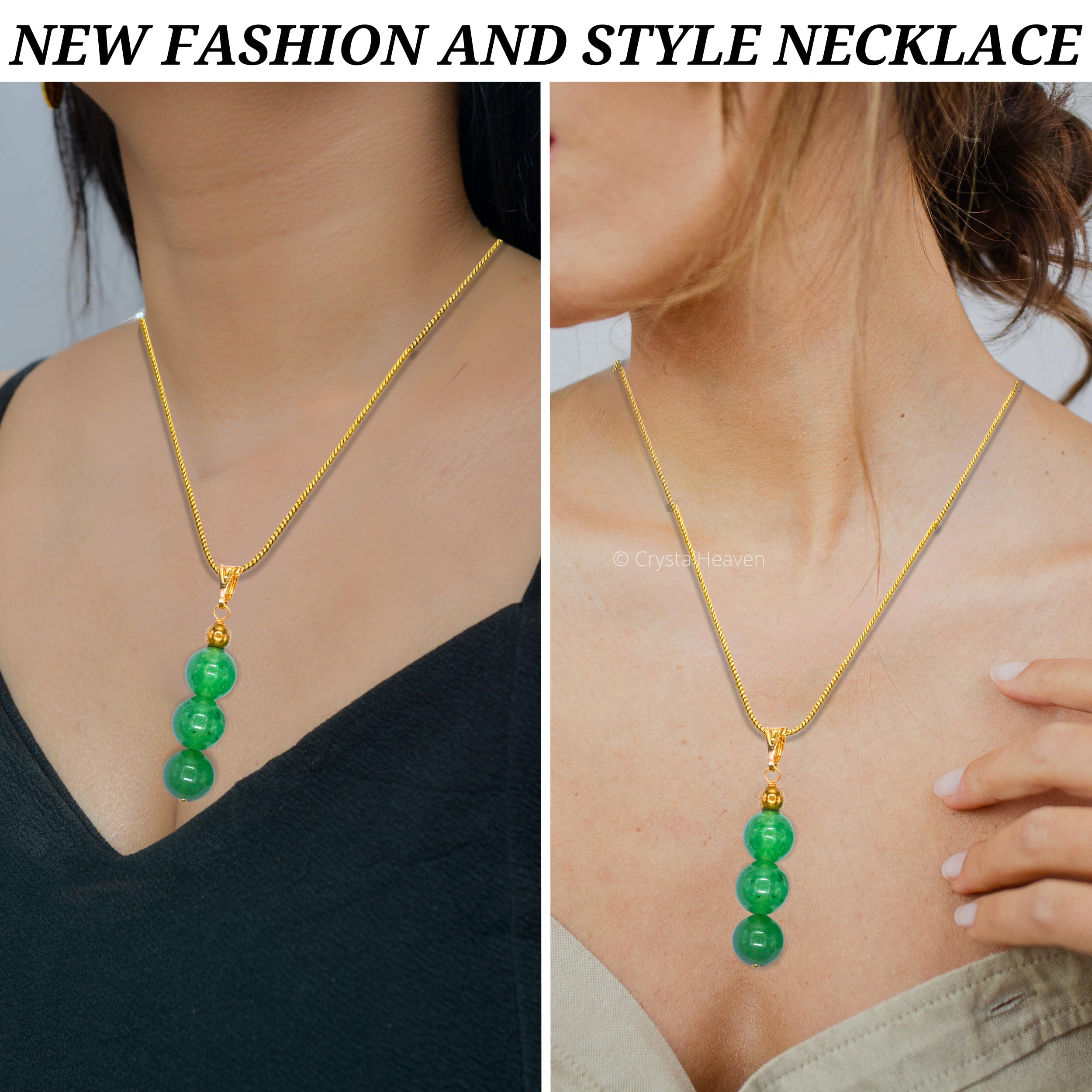 Certified Green Aventurine Pendant Necklace for Women - Original Green Crystal Pendant for Women - Natural Healing Crystal Stone Necklace for Women with Authenticity Certificate (Beads Bar, Gold) - Image 5