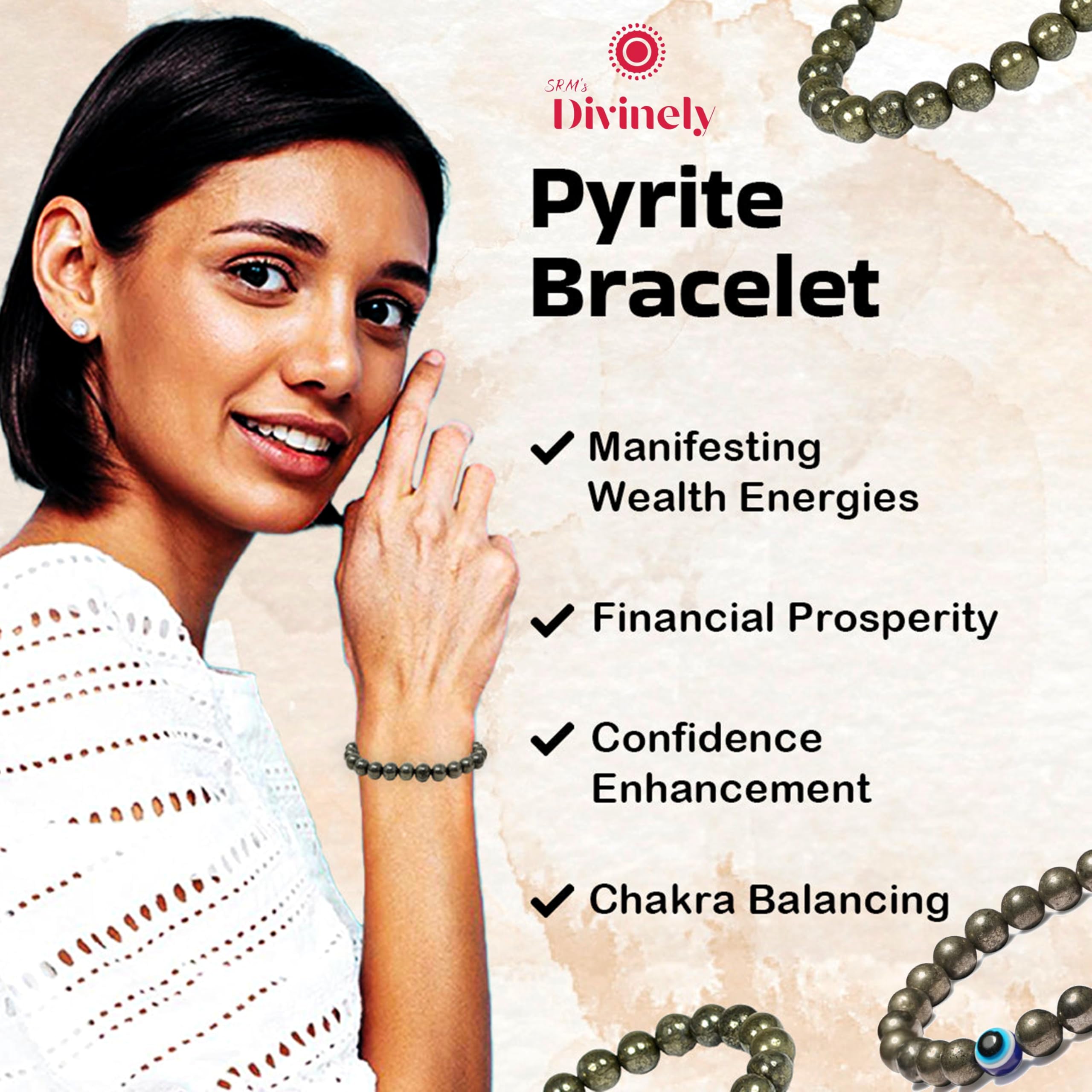 Divinely Pyrite Bracelet Original Certified – 8mm Raw Gem Stone Bracelet for Men & Women | Handmade Pyrite for Money, Confidence & Protection | Crystal Energy Pirate Bracelets (Pyrite Bracelet) - Image 5